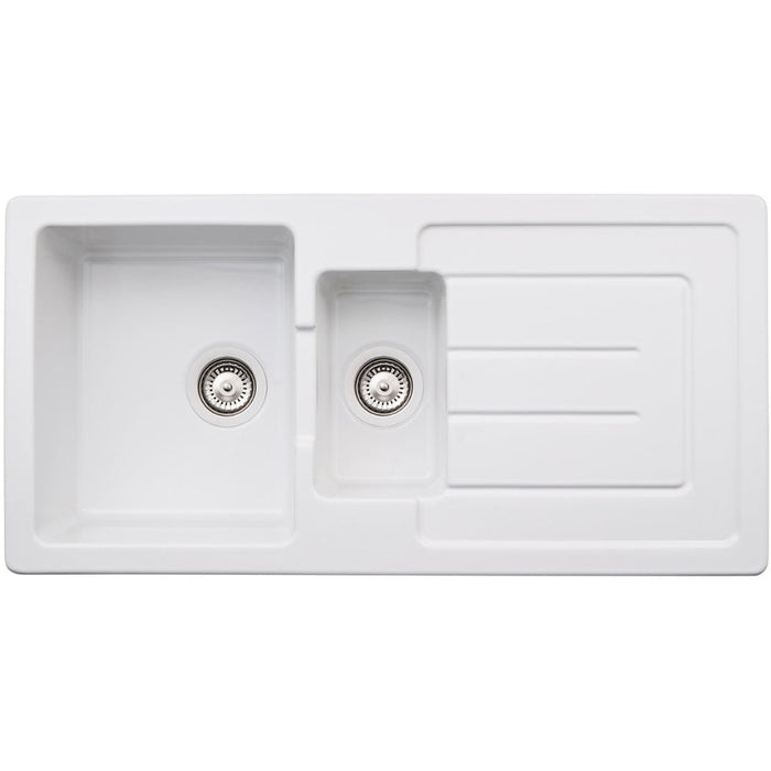 Abode Acton 1.5B & Drainer Ceramic Inset Sink - White Image 1
