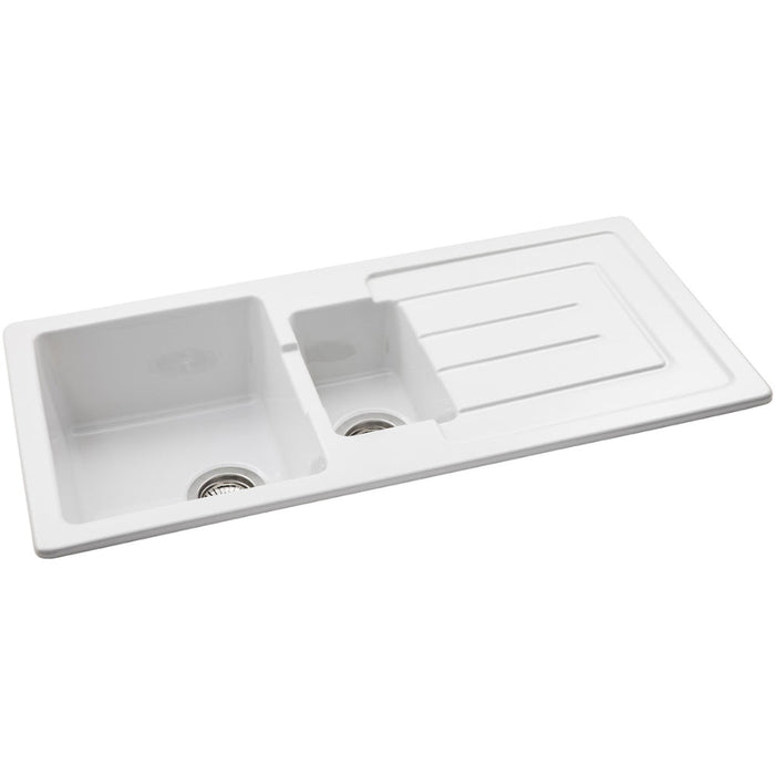Abode Acton 1.5B & Drainer Ceramic Inset Sink - White Image 2