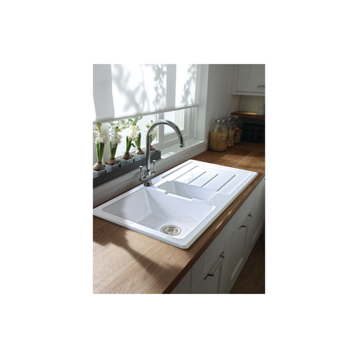 Abode Acton 1.5B & Drainer Ceramic Inset Sink - White Image 3