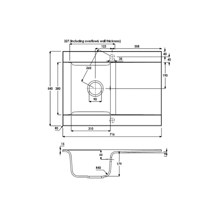 Abode Aspekt 1B & Drainer Granite Inset Sink - White Image 4