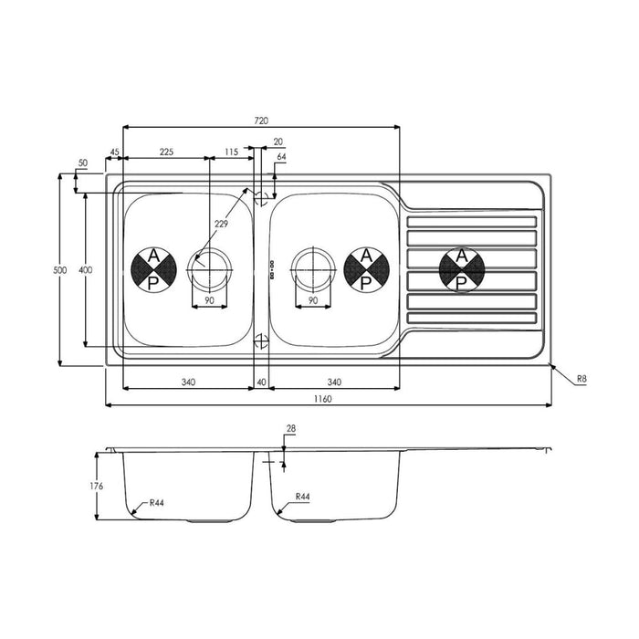 Abode Connekt 2B & Drainer Inset Sink - St/Steel Image 3