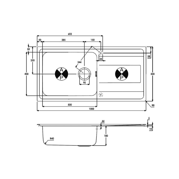 Abode Ixis 1B & Drainer Inset Sink - St/Steel Image 3
