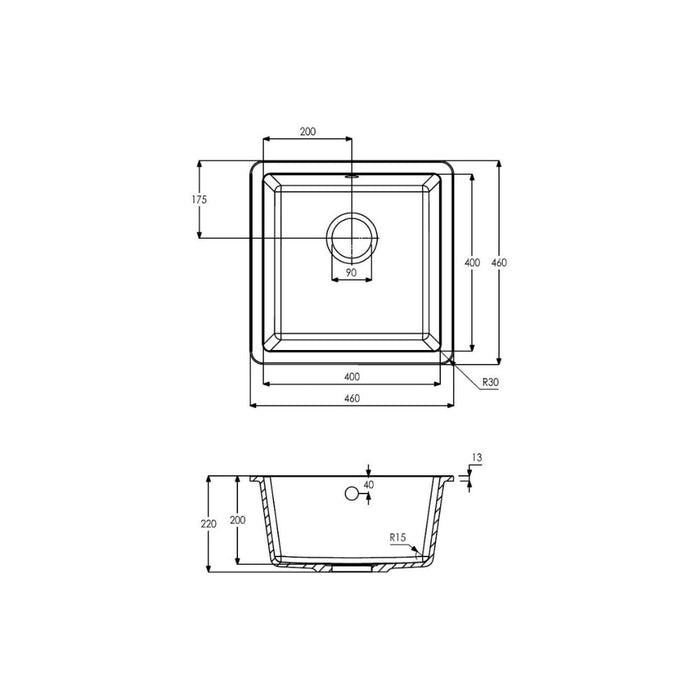 Abode Matrix Sq GR15 1B Granite Inset/Undermount Sink Image 3