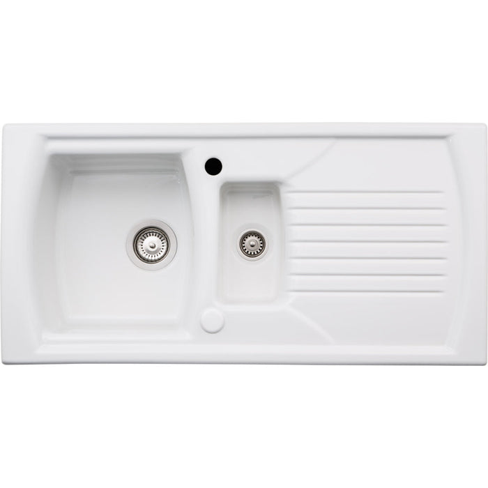Abode Milford 1.5B & Drainer Ceramic Inset Sink - White Image 1
