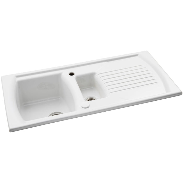 Abode Milford 1.5B & Drainer Ceramic Inset Sink - White Image 2