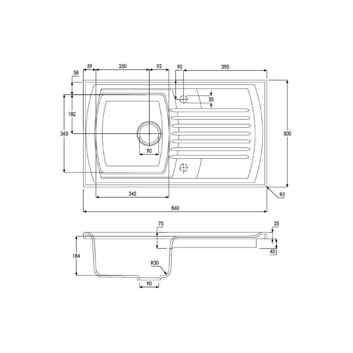 Abode Milford 1B & Drainer Ceramic Inset Sink - White Image 3