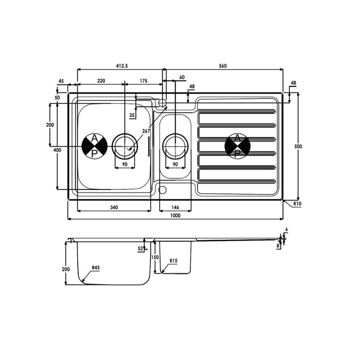 Abode Neron 1.5B & Drainer Inset Sink - St/Steel Image 3