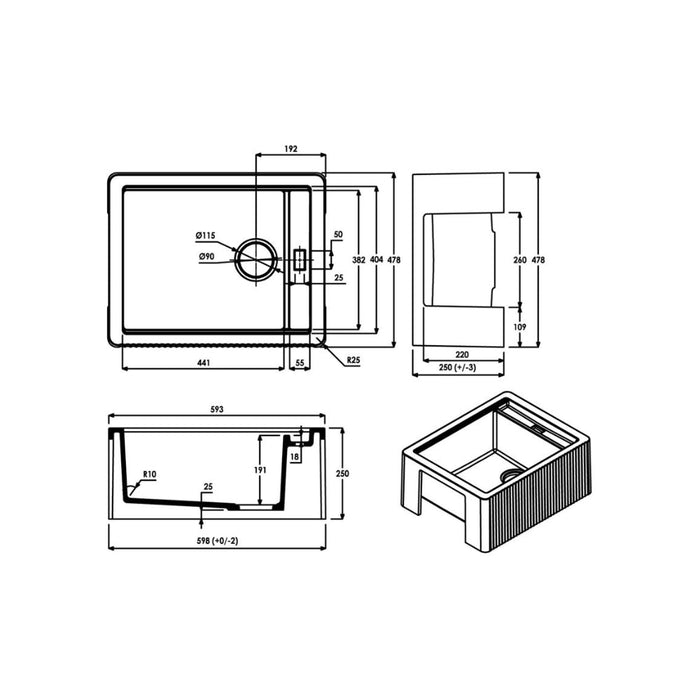 Abode Optima 1.25B Granite Belfast Sink - Black Metallic Image 2