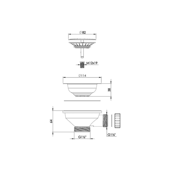 Abode Orbit Strainer Short Bolt Sink Waste - For St/Steel Sinks Image 2