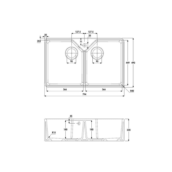 Abode Provincial Large 2B Undermount Sink - White Image 4