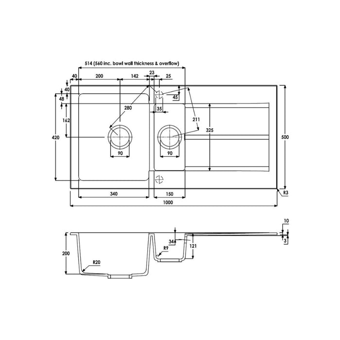 Abode Zero 1.5B & Drainer Granite Inset Sink - Grey Metallic Image 2