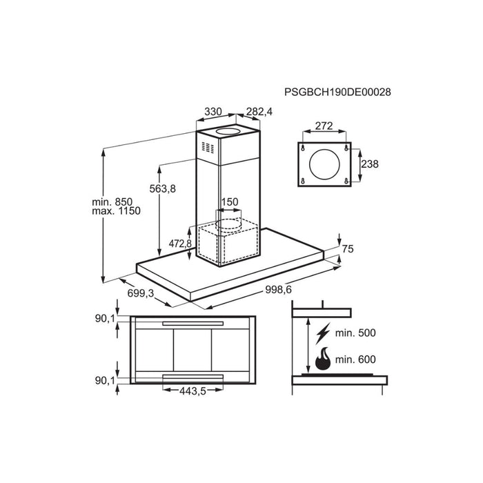 AEG DIK6180HG 100cm Island Hood - Black Glass & St/Steel Image 5