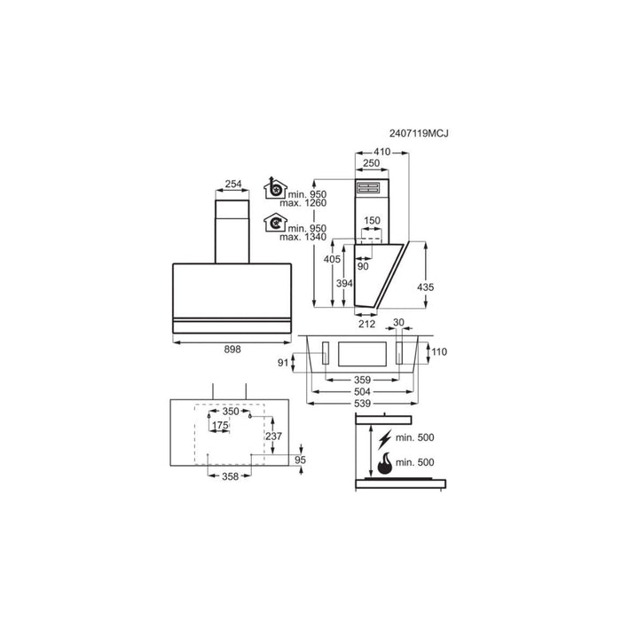AEG NDV9791AT 90cm Angled Chimney Hood - Matt Black Image 7