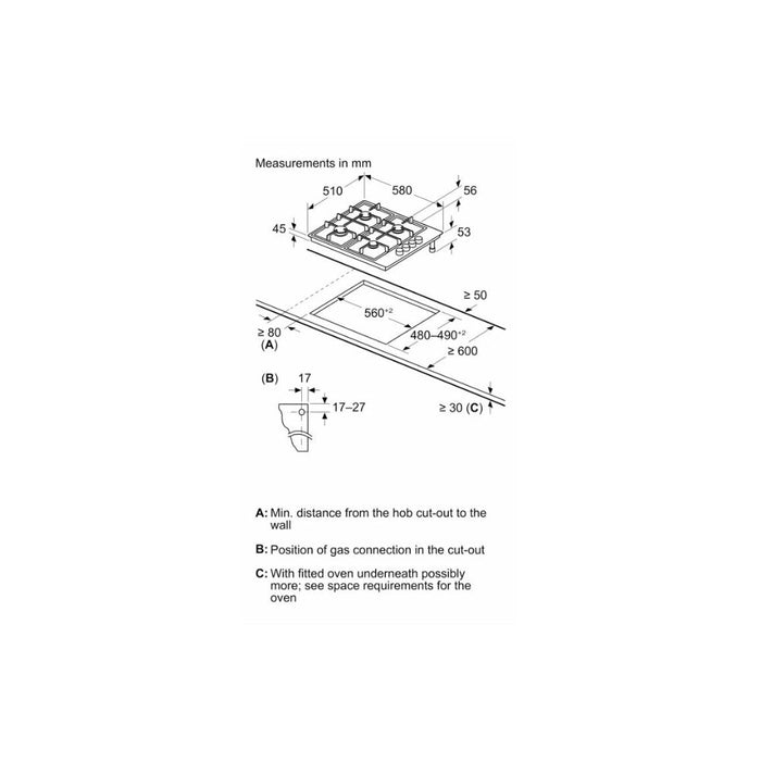 Bosch Series 2 PBP6B2K60 60cm Gas Hob - White Image 6