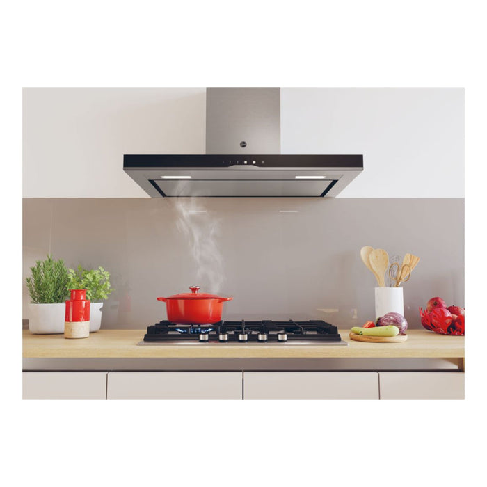 Hoover H500 HTS9CBK5XWIFI T-Shape Chimney Hood - Black Glass & St/Steel Image 4