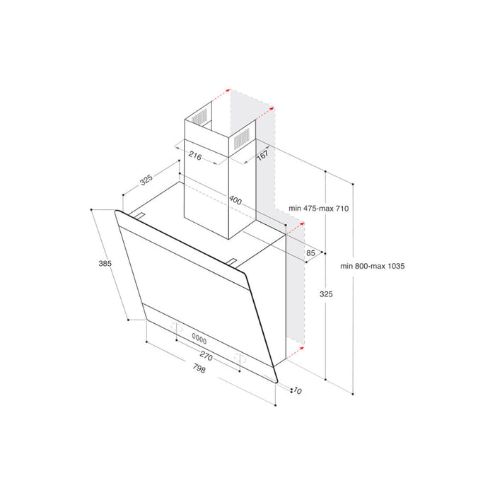 Hotpoint PHVP 82F LT K 80cm Angled Chimney Hood - Black Image 3