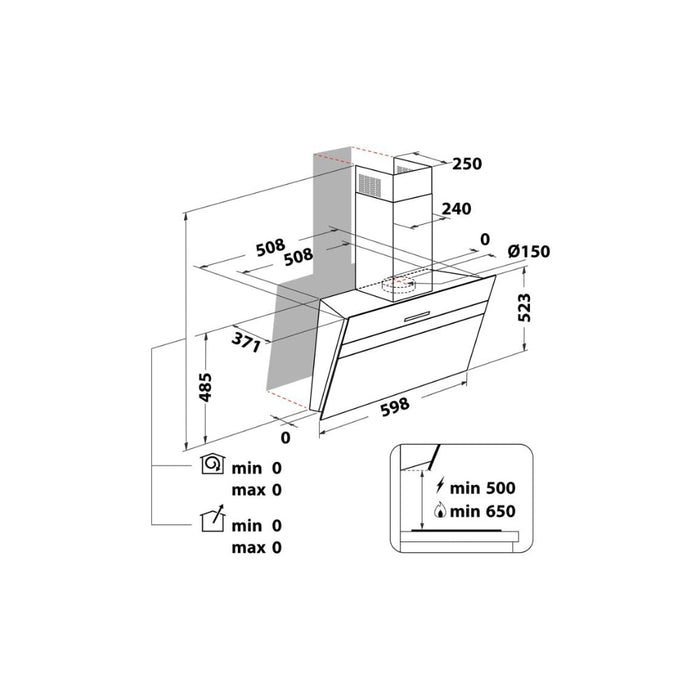 Hotpoint PHVS 61F LT DP K Angled Chimney Hood - Black Image 8