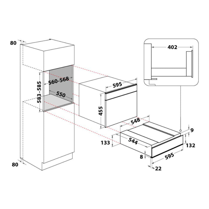 Hotpoint WD 914 NB 14cm Warming Drawer - Dark Grey Glass Image 2
