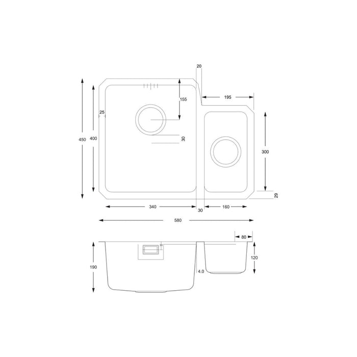 Prima+ 1.5B R25 LH Undermount Sink - St/Steel Image 3