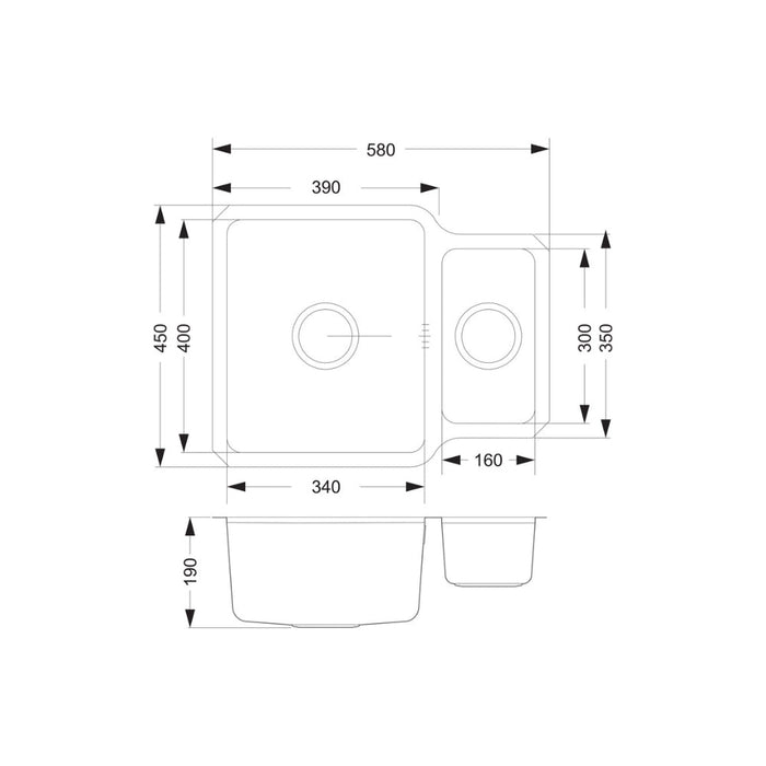 Prima+ 1.5B R25 Reversible Undermount Sink - St/Steel Image 3