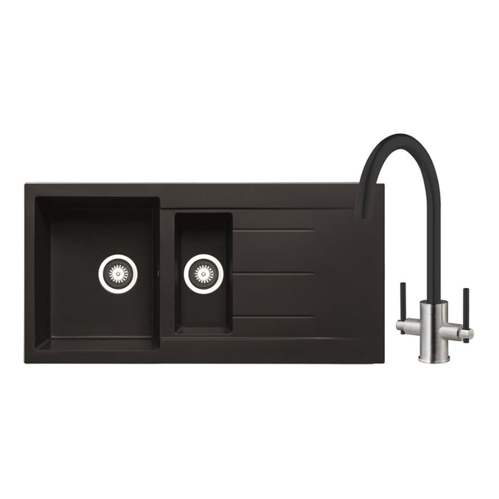 Prima+ Granite 1.5B Inset Sink & Swan Neck Mixer Tap Pack - Black Image 1