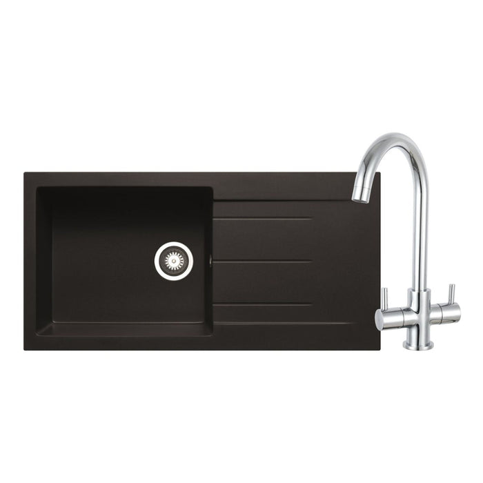 Prima+ Granite 1B Inset Sink & Staten Tap Pack - Black Image 1
