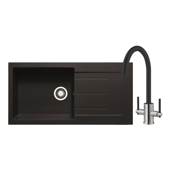 Prima+ Granite 1B Inset Sink & Swan Neck Mixer Tap Pack - Black Image 1
