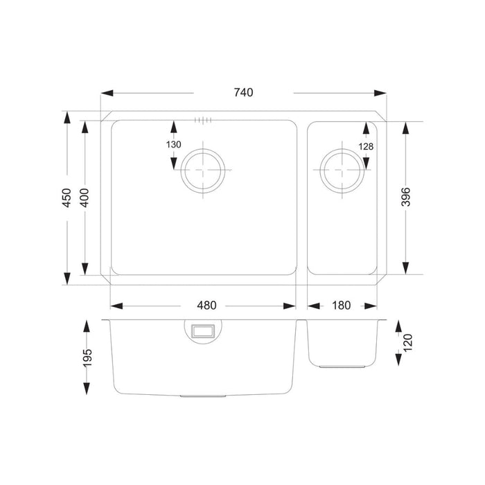 Prima+ Large 1.5B R25 LH Undermount Sink - St/Steel Image 3
