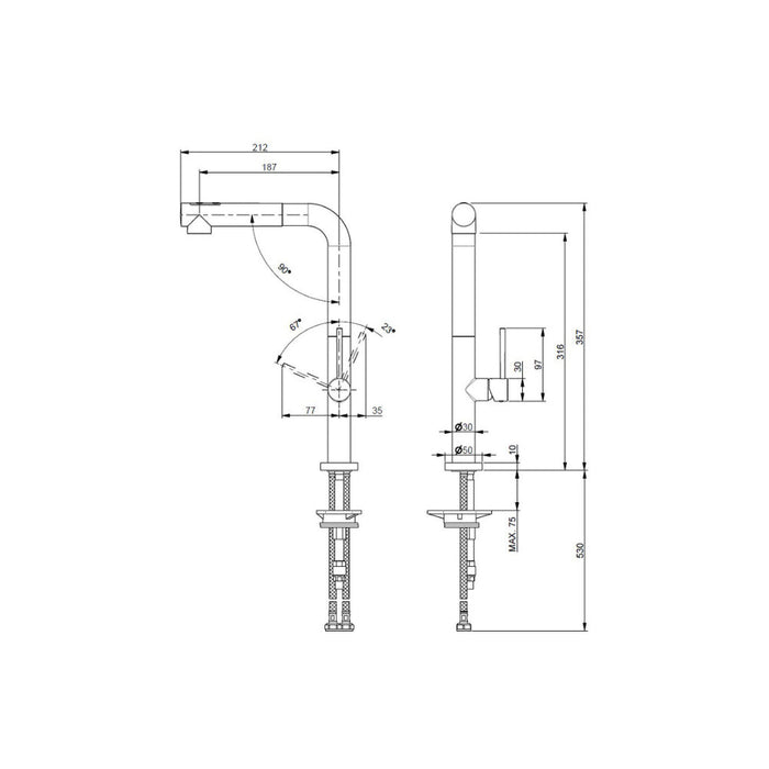Prima+ Mosa Single Lever L-Shaped Tall Mixer Tap - Chrome Image 3