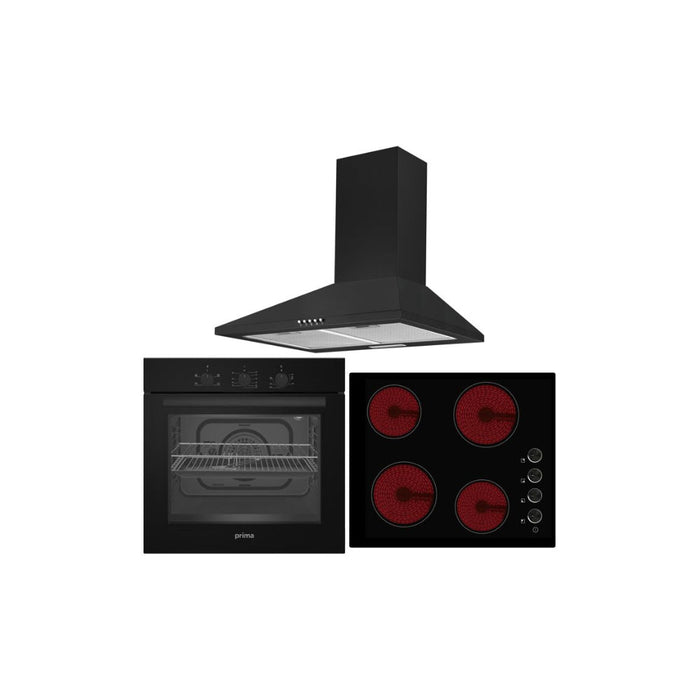Prima Oven Ceramic Hob & Chimney Hood Pack - Black Image 1