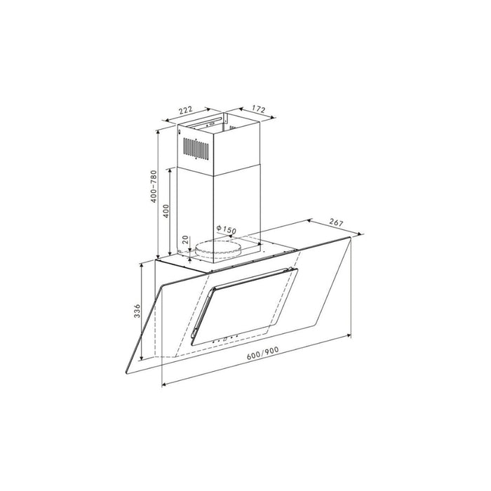 Prima PRAE0042 90cm Angled Chimney Hood - Black Glass Image 2