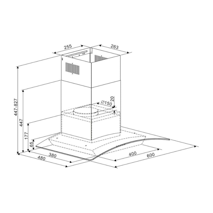 Prima PRCGH016 60cm Curved Glass Chimney Hood - St/Steel Image 2