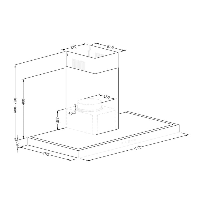 Prima PRCH035 90cm Box Chimney Hood - Black & St/Steel Image 2