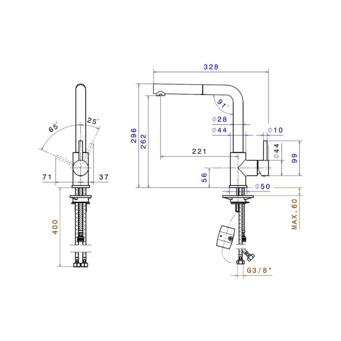 Prima+ Riace Single Lever L-Shaped Mixer Tap w/Pull Out - Chrome Image 3