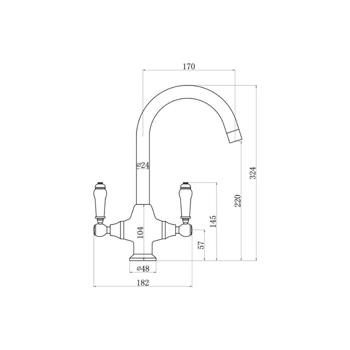 Prima Traditional Belfast Dual Lever Tap - Chrome Image 3