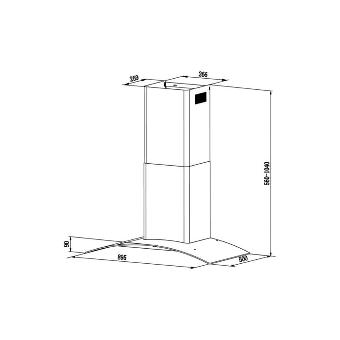 Unbranded CGM90NX/1 90cm Curved Glass Chimney Hood - St/Steel & Glass Image 3