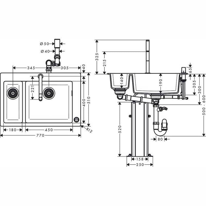 Hansgrohe C51 - C51-F635-09 Sink Combination 180/450 - Unbeatable Bathrooms
