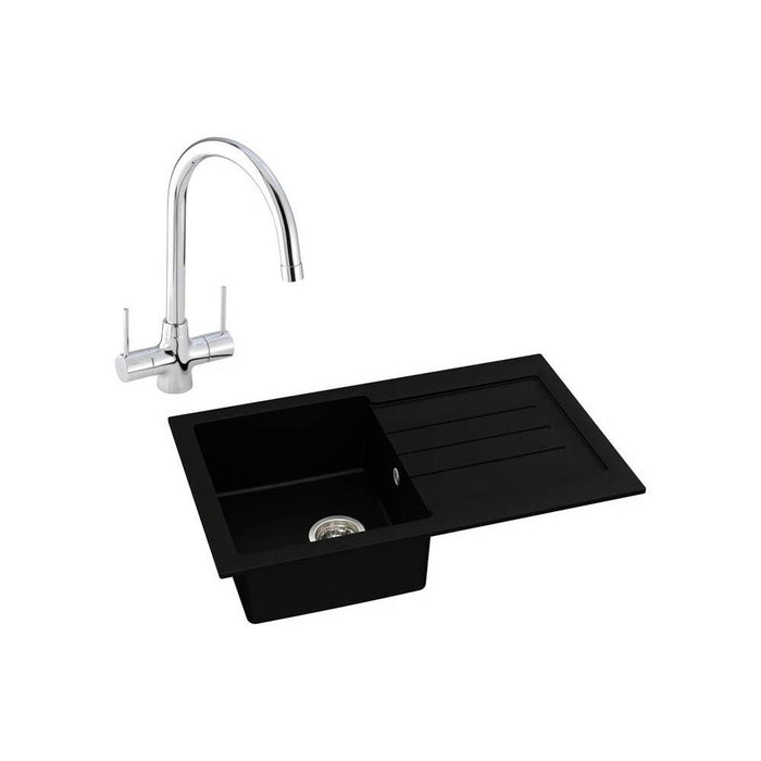 Abode Xcite 1 Bowel Inset Black Metallic Sink & Tap Pack