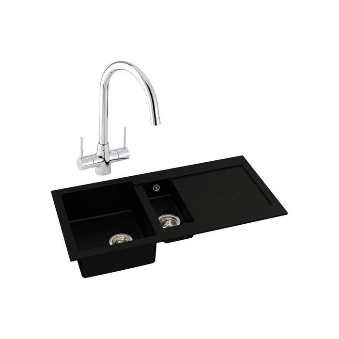 Abode Xcite 1.5 Bowel Inset Black Metallic Sink & Tap Pack
