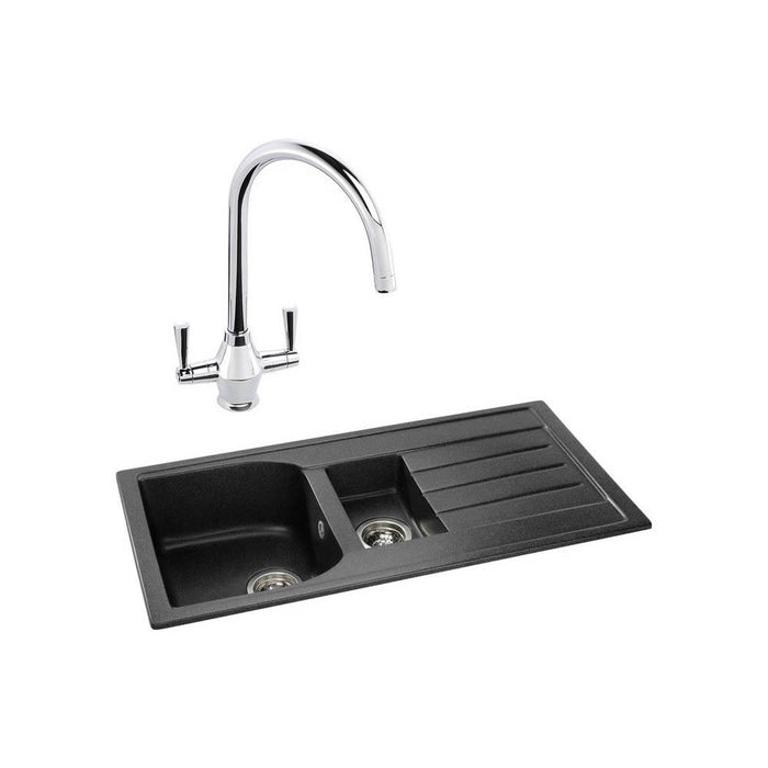 Abode Oriel 1.5 Bowel Inset Black Granite Sink & Tap Pack Additional Image - 6