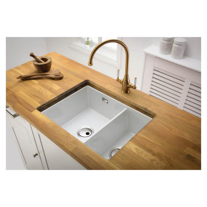 Abode Sandon 1.5 Bowl White Ceramic Undermount/Inset Kitchen Sink Additional Image - 4