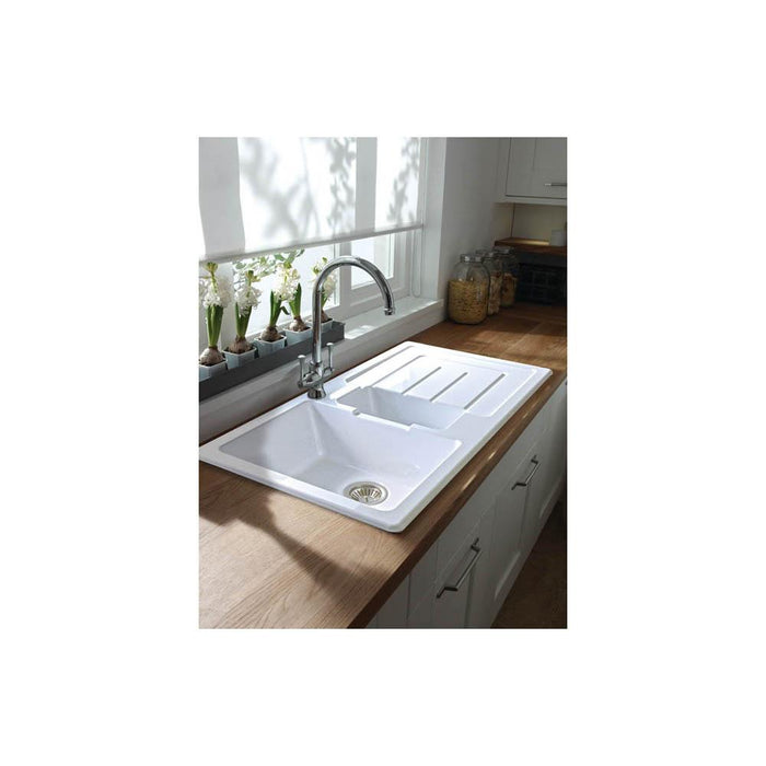 Abode Acton 1.5 Bowel & Drainer Ceramic Inset Sink - White Additional Image - 2