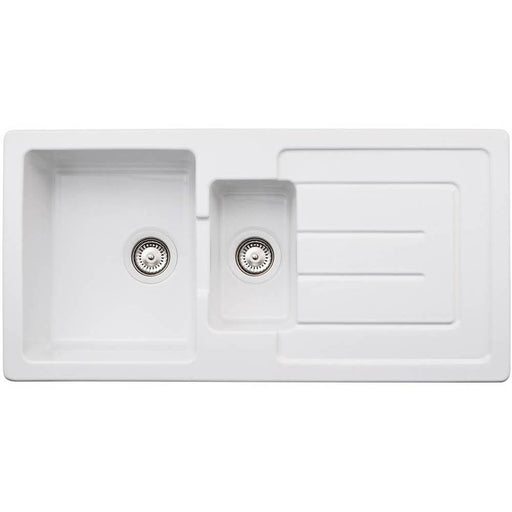 Abode Acton 1.5 Bowel & Drainer Ceramic Inset Sink - White