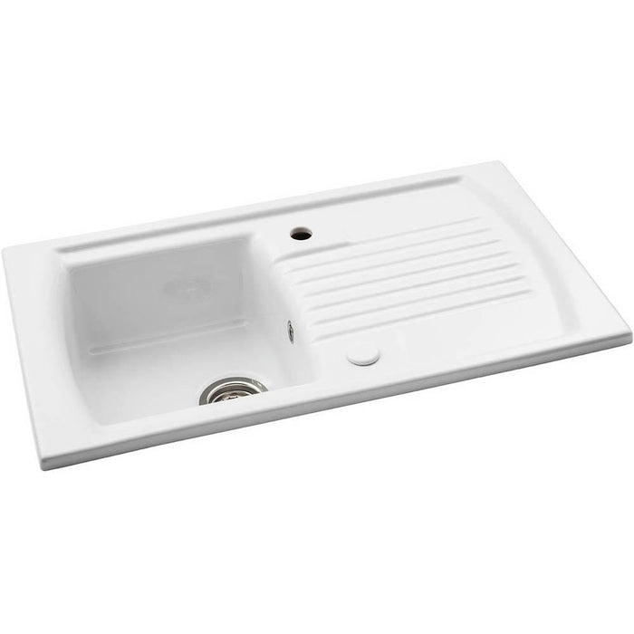 Abode Milford 1 Bowel & Drainer Ceramic Inset Sink - White Additional Image - 1