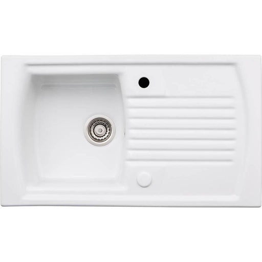 Abode Milford 1 Bowel & Drainer Ceramic Inset Sink - White