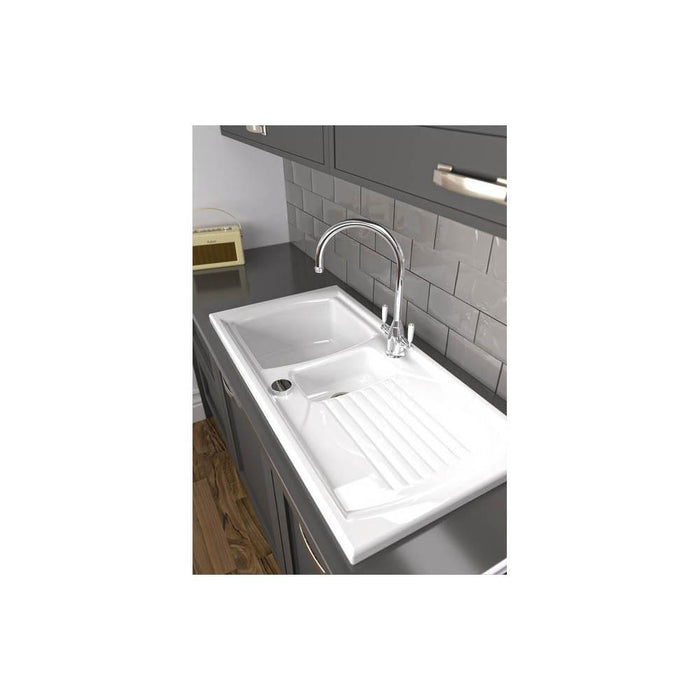 Abode Milford 1.5 Bowel & Drainer Ceramic Inset Sink - White Additional Image - 2