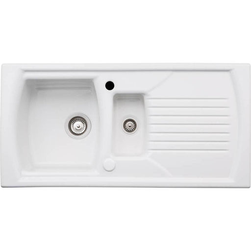 Abode Milford 1.5 Bowel & Drainer Ceramic Inset Sink - White