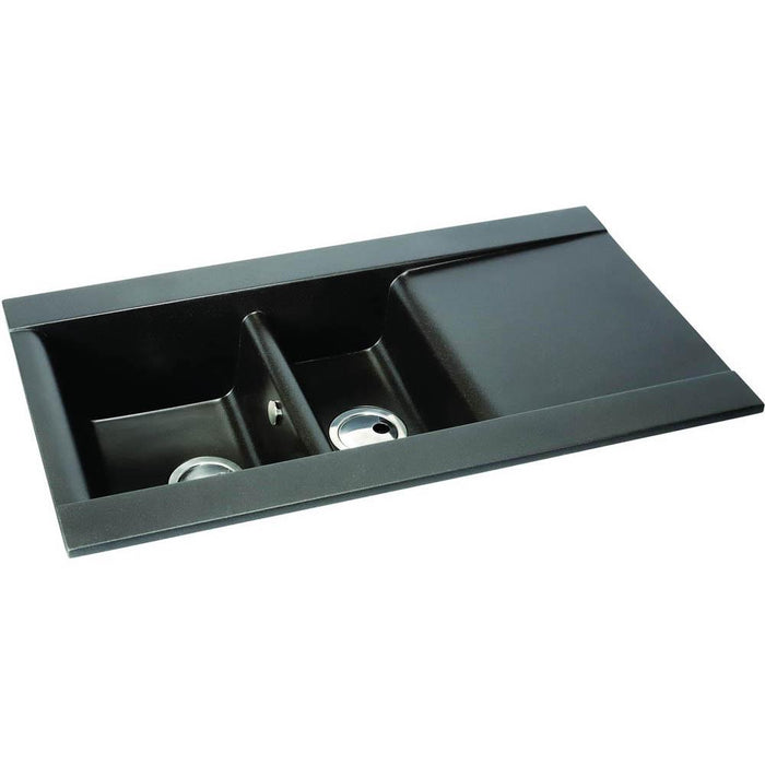 Abode Aspekt 1.5 Bowel & Drainer Granite Inset Sink - Black Metallic Additional Image - 1