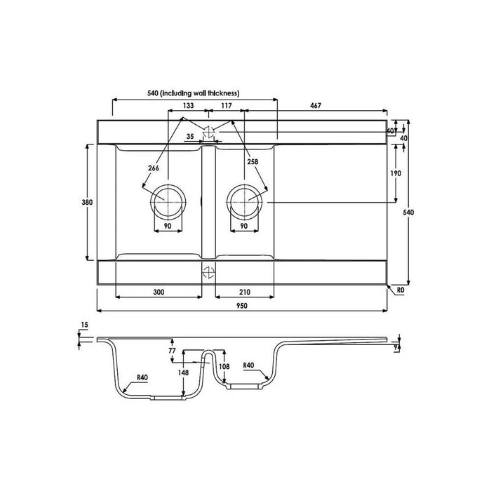 Abode Aspekt 1.5 Bowel & Drainer Granite Inset Sink - Black Metallic Additional Image - 2
