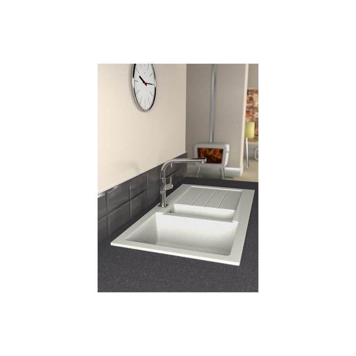 Abode Xcite 1.5 Bowel & Drainer Granite Inset Sink - Frost White Additional Image - 2